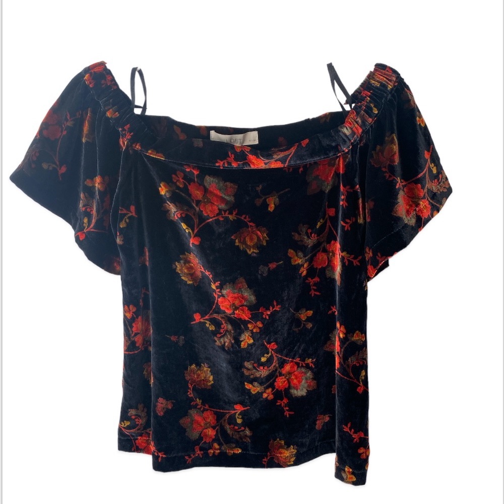 ⭐️LOFT XSP velvet top. Multi color floral. Bell flutter sleeves. NWT